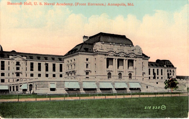 Annapolis, Maryland - Front Entrance to Bancroft Hall, U.S. Naval Academy - 1915