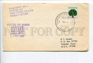 292324 CHRISTMAS ISLAND to USA paquebot on board 1980 year COVER Singapore stamp