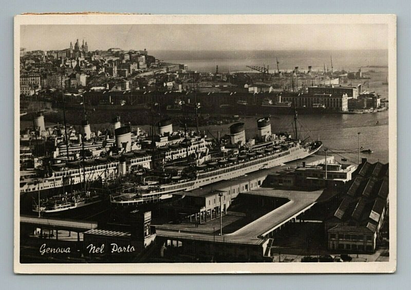 Genoa Port Cruise Ships to Baur's Bakery NY Boats RPPC Photo Postcard