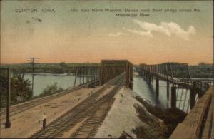 Clinton IA RR Train Bridge Mississippi River c1910 Postcard