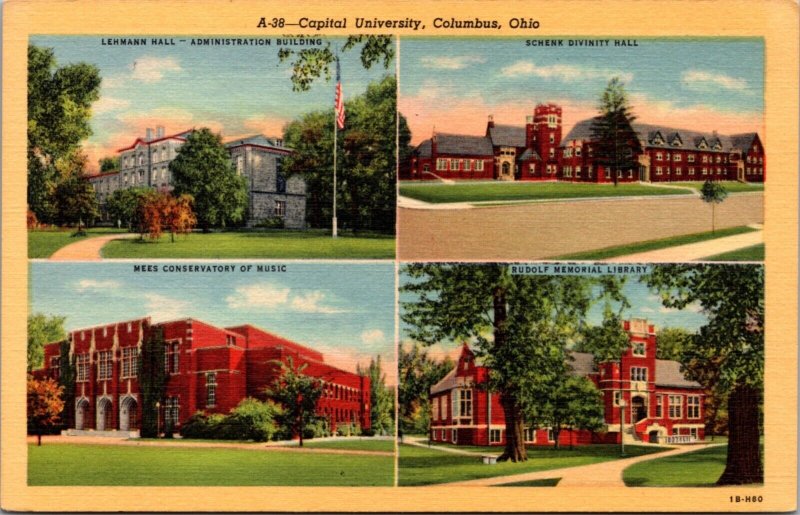 Linen Postcard Multiple Views of Capital University in Columbus, Ohio