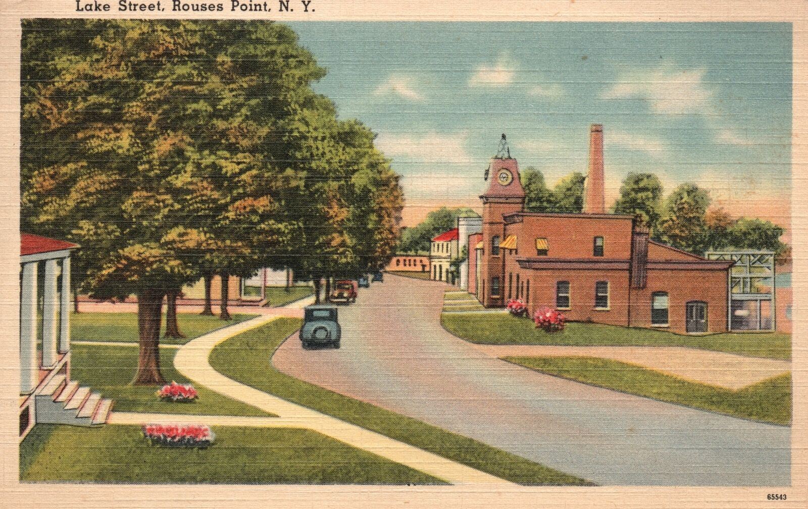 Vintage Postcard 1947 Lake Street Roadway Trees Houses Rouses Point New