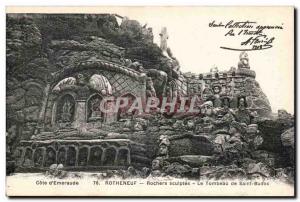 Rotheneuf Old Postcard Rocks carved tomb of Saint Budoc