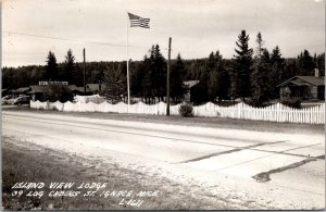 RPPC Island View Lodge Log Cabins Motel St Ignace MI c1946 Vintage Postcard V80