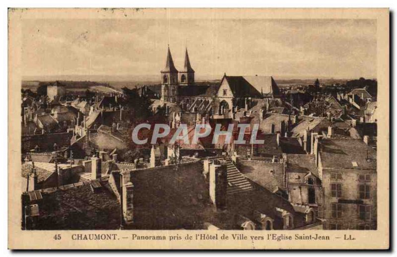 Old Postcard Chaumont Panorama taken from & # 39hotel town towards St John & ...