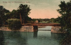 Vintage Postcard 1910's Bridge over the Worromontogus Steam Augusta ME Maine