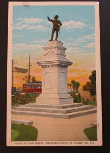 Mint Vintage Ponce De Leon Statue Augustine Florida Postcard