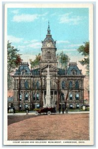 c1920 Front View Court House Soldiers Monument Cambridge Ohio Unposted Postcard