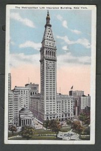 Ca 1910 Post Card NY Metropolitan Life Insurance Bldg W/Data On Back