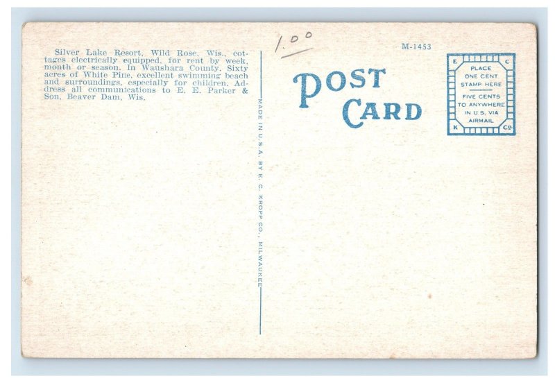 Vintage Silver Lake, Wild Rose, Wis. Postcard P7E