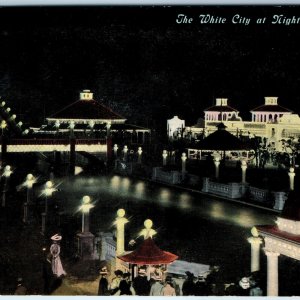 c1910s Denver, Colo White City @ Night Litho Photo Postcard CO Slide Lights A72