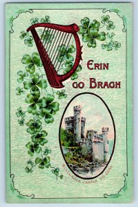 Proctor WV Postcard St. Patrick's Day Harp Shamrock Black Rock Castle Embossed
