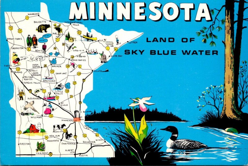 Minnesota Map Of The Land Of Sky Blue Waters