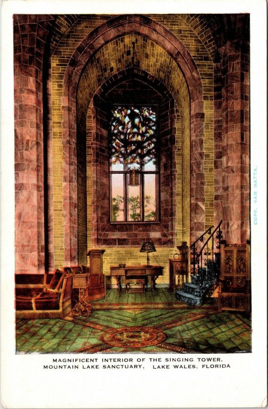 Interior Singing Tower Mountain Lake Sanctuary Lake Wales FL WB Postcard VTG UNP 