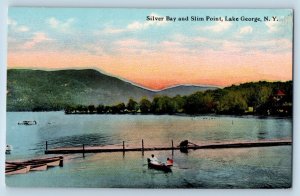 Lake George New York Postcard Silver Bay Slim Point Boat c1910 Vintage Antique