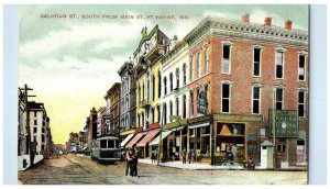 Calhoun St. South From Main Street Trolley Fort Wayne Indiana IN Postcard