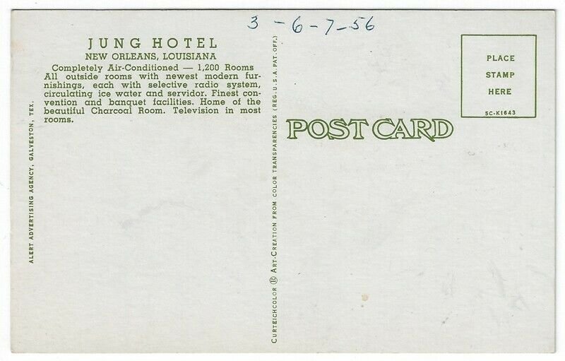 New Orleans, Louisiana, Vintage Postcard View of Jung Hotel