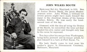 Maryland John Wilkes Booth Museum Advert c1900-20s Vintage Postcard