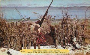 Colorado Burlington Stevens Cafe Motel 1950s Duck Hunting Postcard 22-7077