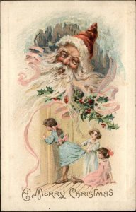 Christmas Little Girls Watching for Santa Claus c1910 Vintage Postcard