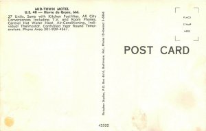 Havre De Grace Maryland 1960s Postcard Mid-Town Motel Swimming Pool