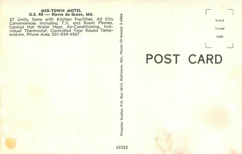 Havre De Grace Maryland 1960s Postcard Mid-Town Motel Swimming Pool