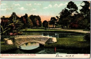 View of Riverside Park, Bridge, Pond, Jacksonville FL UDB Vintage Postcard C69