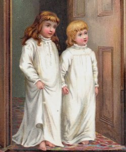 1870s-80s A Bright & Happy Christmas Adorable Children Long Gowns #7W