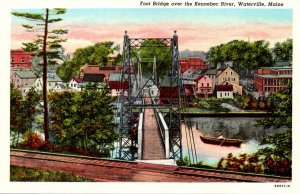 Maine Waterville Foot Bridge Over Kennebec River Curteich