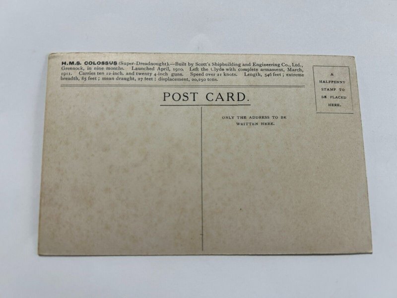 British Royal Navy HMS Colossus Battleship RPPC c.1910s WWI
