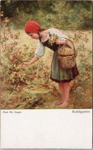 Prof Dr. Seeger Young Woman Girl Picking Flowers Fruit Rotkappchen Postcard H56