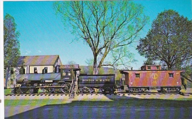 Trains Boston & Maine Old Steam Engine and Caboose In White River Junction