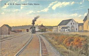 Lisbon Falls ME Central Railroad Station Train Depot Postcard