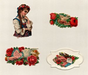 Vintage 1880's Victorian - Die Cut - Lot of 4 - Child - Flowers - Greetings