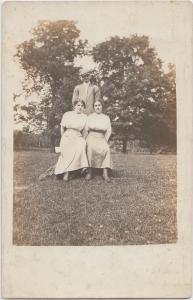 1912 DENVER Indiana Ind Real Photo RPPC Postcard Park Pose Man Women