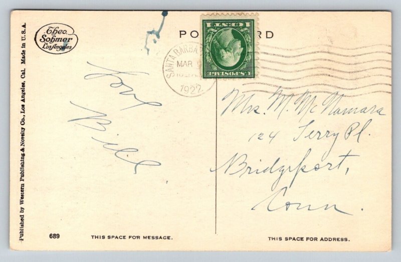 1922  Mission  Santa Barbara  California   Crucifix   Postcard