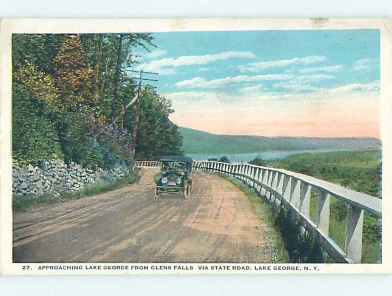 W-Border OLD CAR ON STATE ROAD Glens Falls - Lake George New York NY HM8787