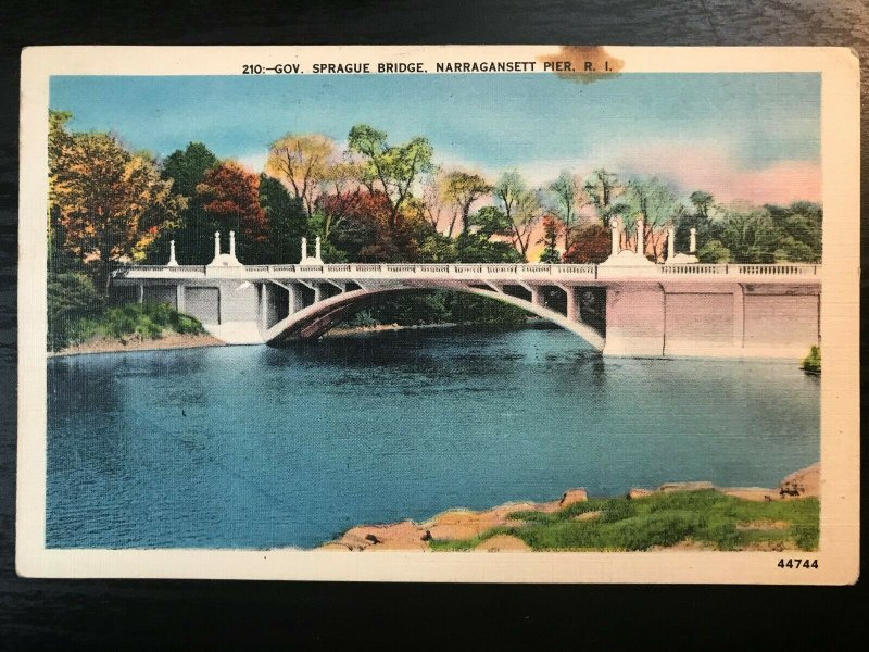 Vintage Postcard 1942 Gov. Sprague Bridge Narragansett Pier Rhode Island