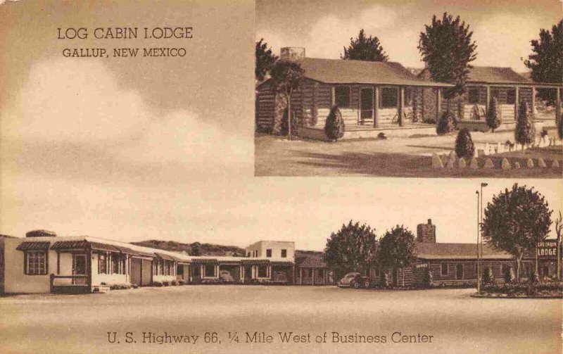 Log Cabin Lodge Motel US Route 66 Gallup New Mexico postcard