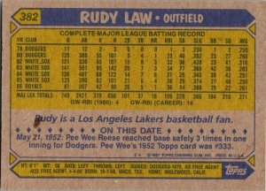 1987 Topps Baseball Card Rudy Law Kansas City Royals sk2371