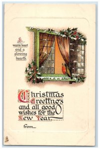c1910's Christmas Greetings Song Bird On Window Embossed Tuck's Antique Postcard