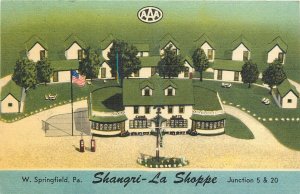 1940s Springfield Pennsylvania Shangri La Shoppe Tourist Court Postcard 25-11133