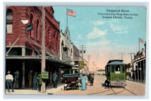 C.1910 City Drug Store Corpus Christi, Texus Trolley Flag. Postcard F103E