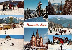 Mariazell, Styria Austria  SKI SLOPES~SKIERS~YOUTH HOSTEL~CHURCH   4X6 Postcard