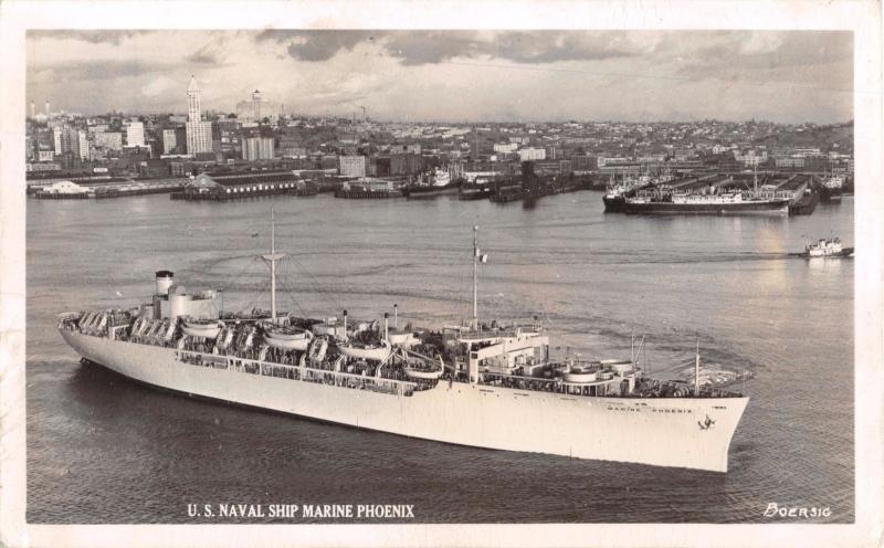 UNITED STATES NAVAL SHIP MARINE PHOENIX SHIP~C-4 TYPE TROOPSHIP~PHOTO POSTCARD