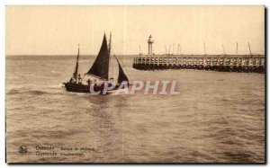 Old Postcard Ostend Barque Boat Fishermen