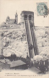 France Marseilles L'ascenseur et Notre-Dame de la Garde 1905