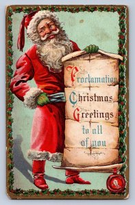 J99/ Santa Claus Christmas Postcard c1910 Greetings Sign 413