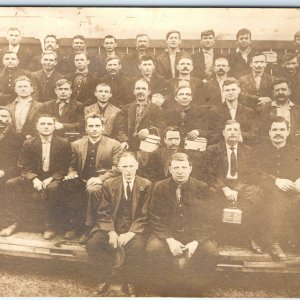 c1910s Large Group Men RPPC Occupational Workers? Water Pail Real Photo A173