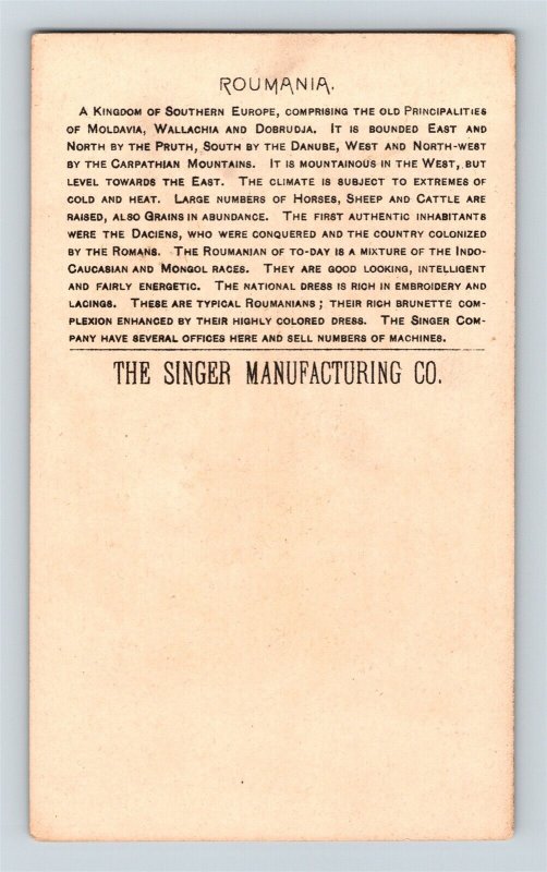 1892 Romania Singer Sewing Machine Countries World Victorian Trade Card tc2236